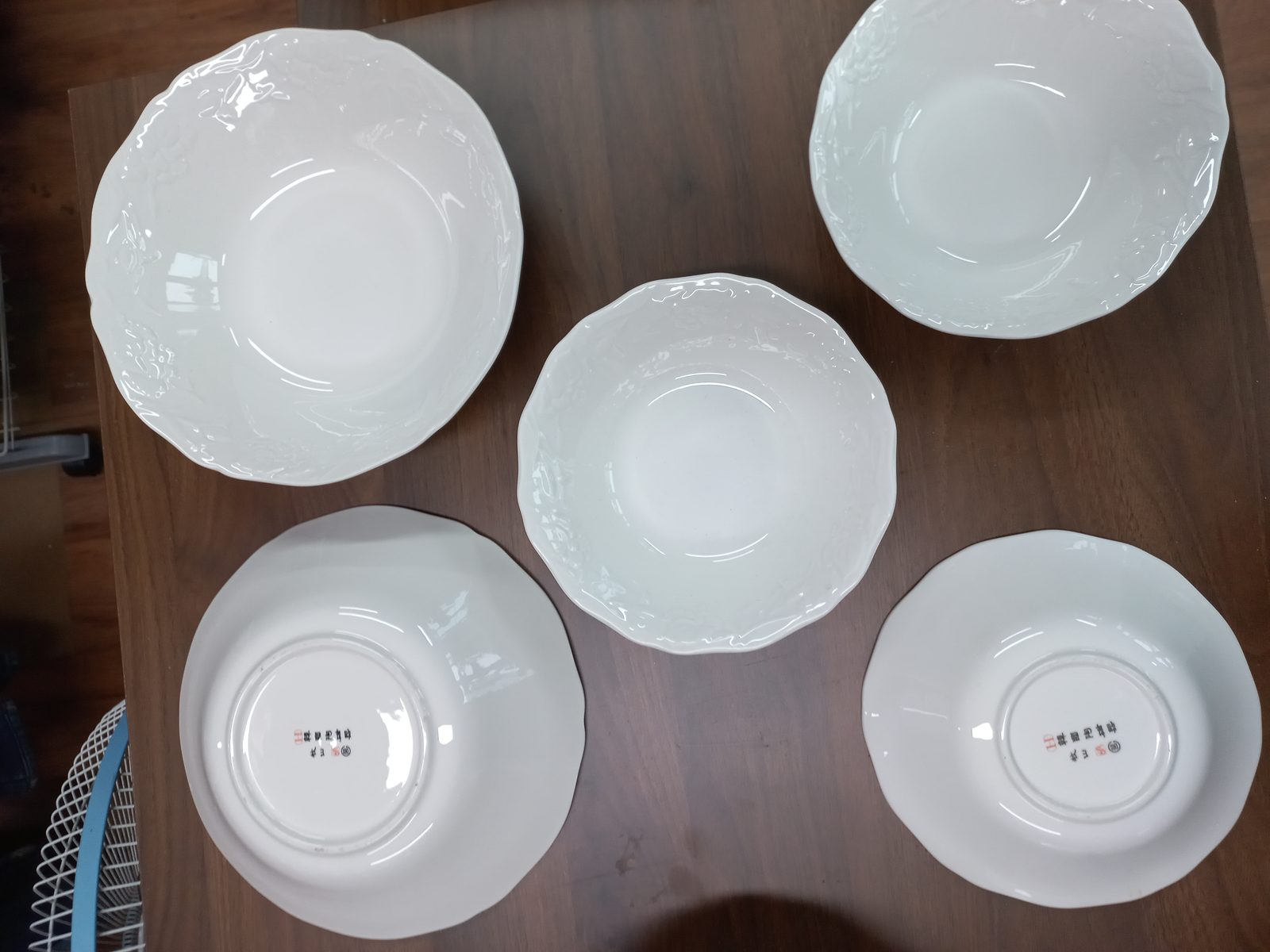 한국도자기 목산 꽃잎 테두리 백자 찬기 접시 5개 세트 사진 7