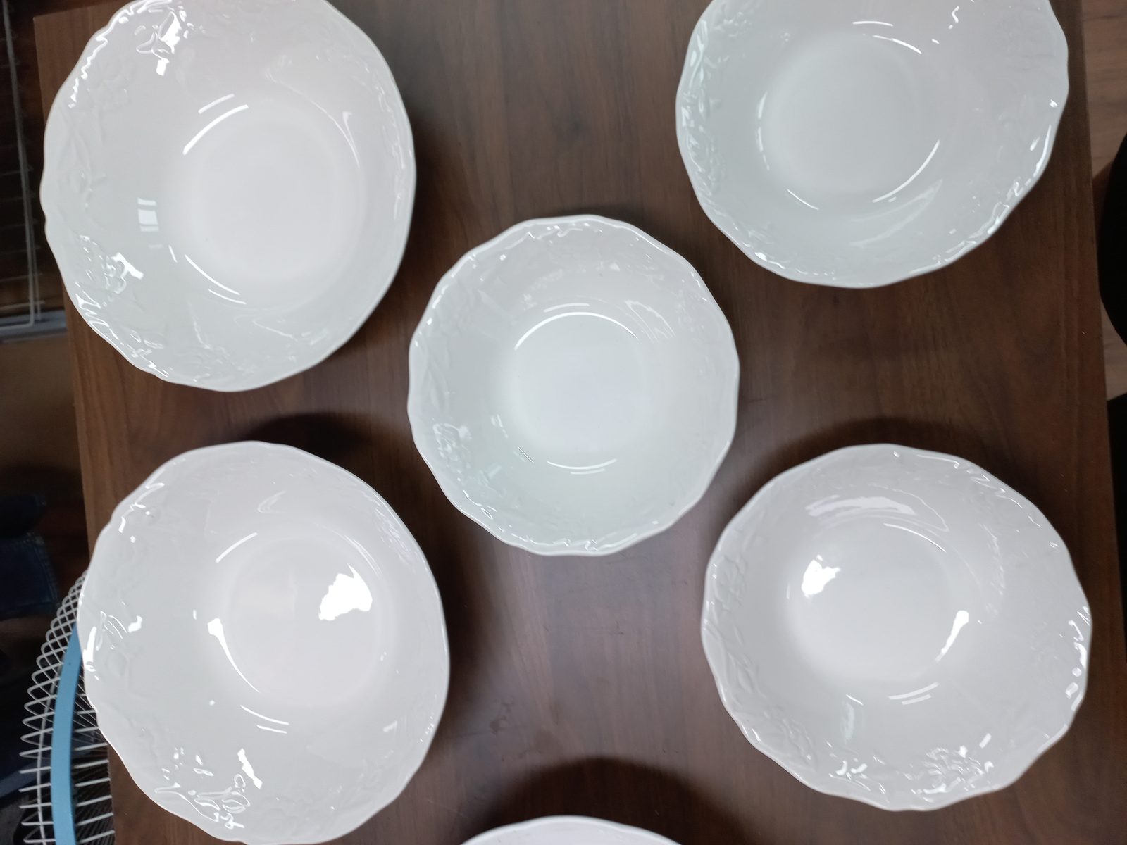 한국도자기 목산 꽃잎 테두리 백자 찬기 접시 5개 세트